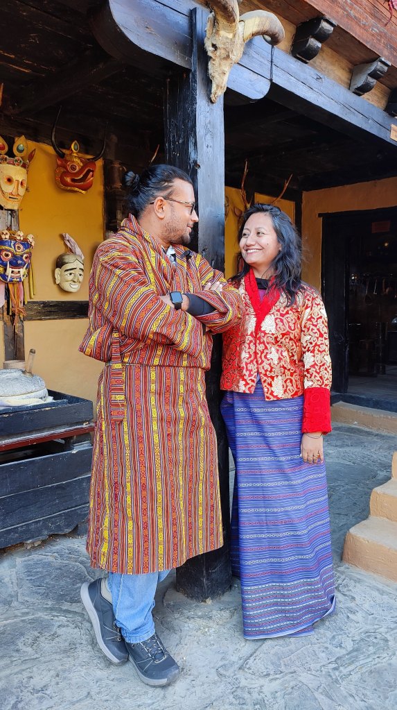 Couple in traditional Bhutanese dress Gho and Khira -  Clicked by The Urban Nomad